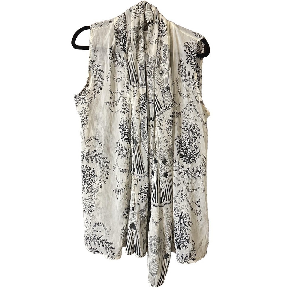 Coldwater Creek One Size Ivory & Black Semi Sheer Open Vest Artsy Boho Coastal
